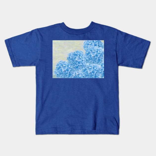 Blue Hydrangea Flowers Kids T-Shirt by lauradyoung